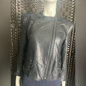 BALMAIN PARIS women’s Black leather Bicker jacket size M